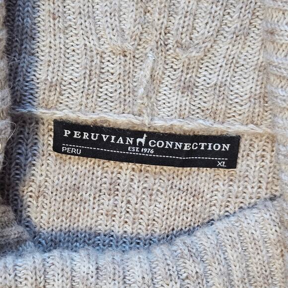 Peruvian Connection Alpaca Blend Cowl Neck Sweater Cream Beige Rib Knit Womens L - Picture 2 of 10